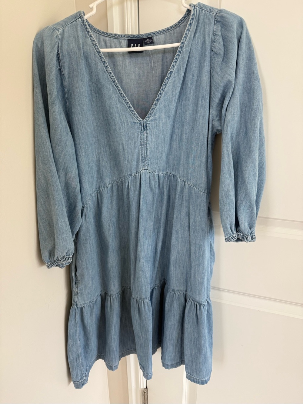 GAP Women's Light Blue Denim Tiered Dress